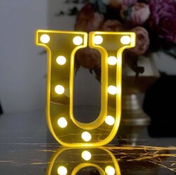3D Işıklı U Harfi Led Dekoratif Aydınlatma Büyük Boy 22 cm - Mch