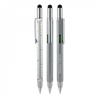 652 Kişiye Özel Metal Su Terazili - Tornavidalı Touchpen Dokunmatik Kalem - Mch