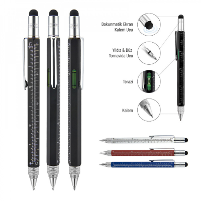652 Kişiye Özel Metal Su Terazili - Tornavidalı Touchpen Dokunmatik Kalem - 4