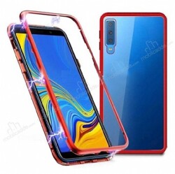 Dafoni Glass Guard Samsung Galaxy A70 Metal Kenarlı Cam Kırmızı Kılıf - Dafoni