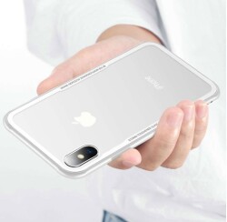 LIKGUS iPhone 7 Plus / 8 Plus Beyaz Silikon Kenarlı Cam Kılıf - 10