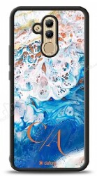 Dafoni Glossy Huawei Mate 20 Lite Kişiye Özel Çift Harf Simli Okyanus Mermer Kılıf - Dafoni