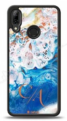 Dafoni Glossy Huawei P20 Lite Kişiye Özel Çift Harf Simli Okyanus Mermer Kılıf - Dafoni