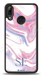 Dafoni Glossy Huawei P20 Lite Kişiye Özel Çift Harf Simli Pembe Mermer Kılıf - Dafoni