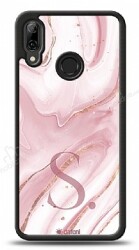 Dafoni Glossy Huawei P20 Lite Kişiye Özel Harf Simli Pembe Mermer Kılıf - Dafoni