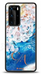 Dafoni Glossy Huawei P40 Kişiye Özel Çift Harf Simli Okyanus Mermer Kılıf - Dafoni