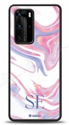 Dafoni Glossy Huawei P40 Kişiye Özel Çift Harf Simli Pembe Mermer Kılıf - Dafoni