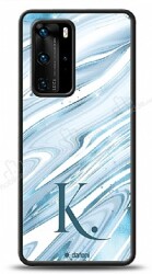 Dafoni Glossy Huawei P40 Kişiye Özel Harf Simli Mavi Mermer Kılıf - Dafoni