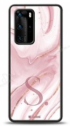 Dafoni Glossy Huawei P40 Kişiye Özel Harf Simli Pembe Mermer Kılıf - Dafoni