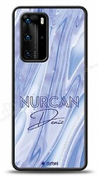 Dafoni Glossy Huawei P40 Kişiye Özel Simli Cornflower Mermer Kılıf - Dafoni