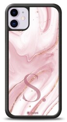 Dafoni Glossy iPhone 11 Kişiye Özel Harf Simli Pembe Mermer Kılıf - Dafoni