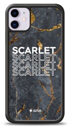Dafoni Glossy iPhone 11 Kişiye Özel İsimli Simli Siyah Mermer Kılıf - Dafoni