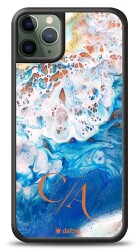 Dafoni Glossy iPhone 11 Pro Max Kişiye Özel Çift Harf Simli Okyanus Mermer Kılıf - Dafoni