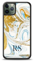 Dafoni Glossy iPhone 11 Pro Max Kişiye Özel Harfli Simli Gold Mermer Kılıf - Dafoni