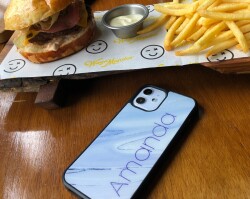 Dafoni Glossy iPhone 11 Pro Max Kişiye Özel İsimli Simli Mor Mermer Kılıf - 4