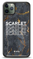 Dafoni Glossy iPhone 11 Pro Max Kişiye Özel İsimli Simli Siyah Mermer Kılıf - 1