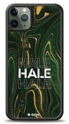 Dafoni Glossy iPhone 11 Pro Max Kişiye Özel Simli Yeşil Mermer Kılıf - 1