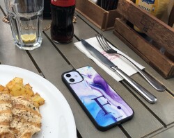 Dafoni Glossy iPhone 12 Mini 5.4 inç Kişiye Özel Harf Simli Pembe Mermer Desenli Kılıf - 5