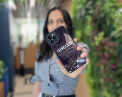 Dafoni Glossy iPhone 12 Mini 5.4 inç Kişiye Özel İsimli Simli Bordo Mermer Desenli Kılıf - 2