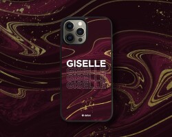 Dafoni Glossy iPhone 12 Mini 5.4 inç Kişiye Özel İsimli Simli Bordo Mermer Desenli Kılıf - 3
