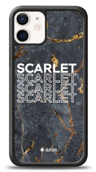 Dafoni Glossy iPhone 12 Mini 5.4 inç Kişiye Özel İsimli Simli Siyah Mermer Kılıf - 1