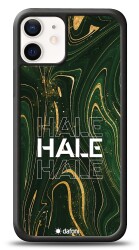 Dafoni Glossy iPhone 12 Mini 5.4 inç Kişiye Özel Simli Yeşil Mermer Kılıf - 1