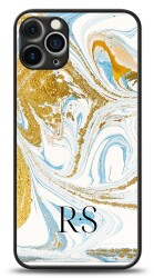 Dafoni Glossy iPhone 12 Pro 6.1 inç Kişiye Özel Harfli Simli Gold Mermer Kılıf - Dafoni