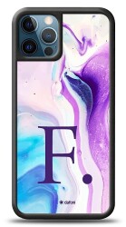 Dafoni Glossy iPhone 12 Pro Max 6.7 inç Kişiye Özel Harf Simli Pembe Mermer Desenli Kılıf - Dafoni