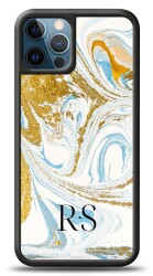 Dafoni Glossy iPhone 12 Pro Max 6.7 inç Kişiye Özel Harfli Simli Gold Mermer Kılıf - Dafoni