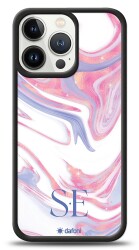 Dafoni Glossy iPhone 13 Pro Kişiye Özel Çift Harf Simli Pembe Mermer Kılıf - Dafoni
