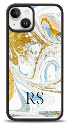 Dafoni Glossy iPhone 14 Kişiye Özel Harfli Simli Gold Mermer Kılıf - 1