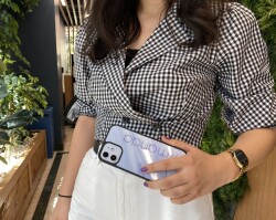 Dafoni Glossy iPhone 14 Kişiye Özel İsimli Simli Mor Mermer Kılıf - 5