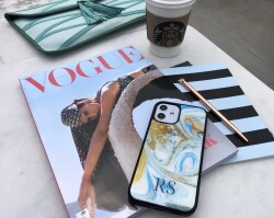 Dafoni Glossy iPhone 15 Kişiye Özel Harfli Simli Gold Mermer Kılıf - 7