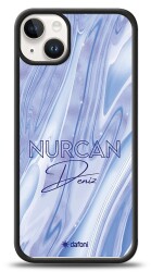 Dafoni Glossy iPhone 15 Plus Kişiye Özel Simli Cornflower Mermer Kılıf - Dafoni