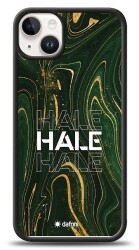 Dafoni Glossy iPhone 15 Plus Kişiye Özel Simli Yeşil Mermer Kılıf - Dafoni