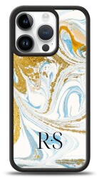Dafoni Glossy iPhone 15 Pro Kişiye Özel Harfli Simli Gold Mermer Kılıf - 8