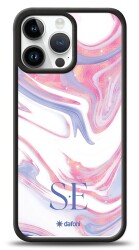 Dafoni Glossy iPhone 15 Pro Max Kişiye Özel Çift Harf Simli Pembe Mermer Kılıf - Dafoni