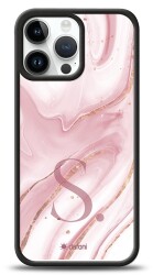 Dafoni Glossy iPhone 15 Pro Max Kişiye Özel Harf Simli Pembe Mermer Kılıf - Dafoni