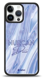 Dafoni Glossy iPhone 15 Pro Max Kişiye Özel Simli Cornflower Mermer Kılıf - Dafoni