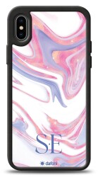 Dafoni Glossy iPhone X Kişiye Özel Çift Harf Simli Pembe Mermer Kılıf - Dafoni