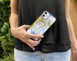 Dafoni Glossy iPhone XR Kişiye Özel Harfli Simli Gold Mermer Kılıf - 2