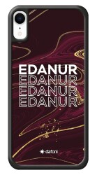 Dafoni Glossy iPhone XR Kişiye Özel İsimli Simli Bordo Mermer Desenli Kılıf - Dafoni