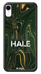 Dafoni Glossy iPhone XR Kişiye Özel Simli Yeşil Mermer Kılıf - Dafoni