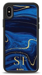 Dafoni Glossy iPhone XS Kişiye Özel Çift Harf Simli Lacivert Mermer Kılıf - Dafoni