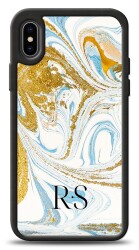Dafoni Glossy iPhone XS Kişiye Özel Harfli Simli Gold Mermer Kılıf - Dafoni
