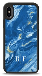 Dafoni Glossy iPhone XS Kişiye Özel İki Harf Simli Mavi Mermer Kılıf - Dafoni