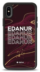 Dafoni Glossy iPhone XS Kişiye Özel İsimli Simli Bordo Mermer Desenli Kılıf - Dafoni