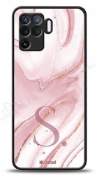 Dafoni Glossy Oppo Reno5 Lite Kişiye Özel Harf Simli Pembe Mermer Kılıf - Dafoni