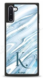 Dafoni Glossy Samsung Galaxy Note 10 Kişiye Özel Harf Simli Mavi Mermer Kılıf - Dafoni