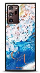 Dafoni Glossy Samsung Galaxy Note 20 Ultra Kişiye Özel Çift Harf Simli Okyanus Mermer Kılıf - Dafoni